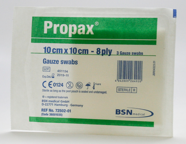 Picture of Gauze Swabs 10x10cm Sterile 3's Propax